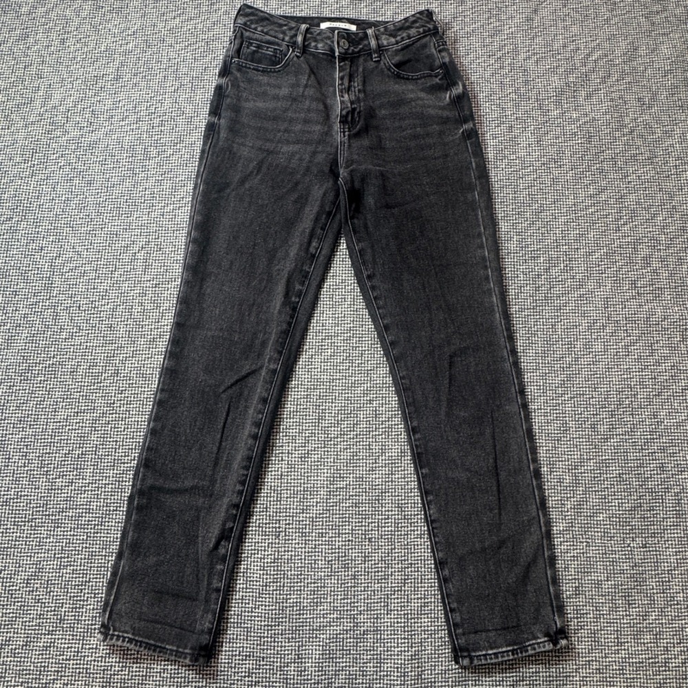 PacSun Womens High Waisted Mom Jeans Washed Black Tapered Leg Size 24 Denim